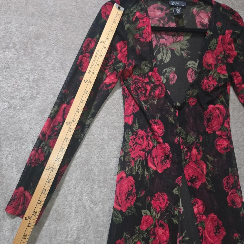 Love Tree Mesh Duster Cardigan Small Dark Floral Sheer Rose Goth Romantic Layer - Picture 10 of 12
